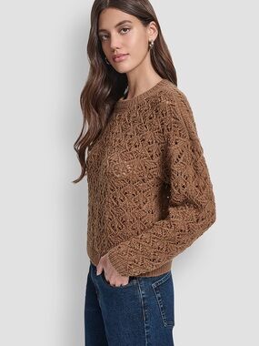 DKNY Pointelle Stitch in Burnt Sugar Sweater, sz S